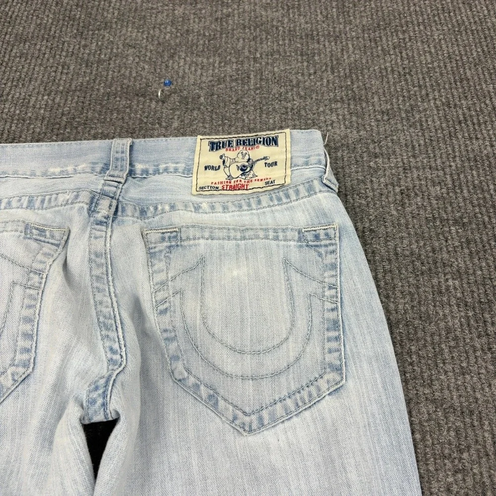 True Religion Jeans Mens 31 Light Wash Cotton Distressed Straight Leg Y2K Style